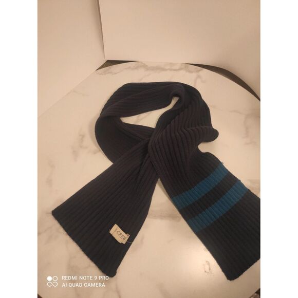 J.Crew  Ribbed Knit Long Scarf Unisex Luxury Wool Blend Navy Blue Stripe 86" - Picture 9 of 13